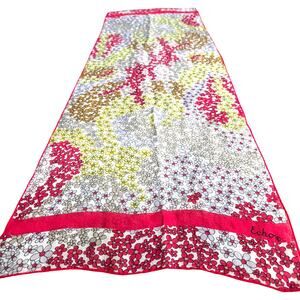 Echo brand sheer silky scarf pink green gray flowers whimsy Boho Cottagecore